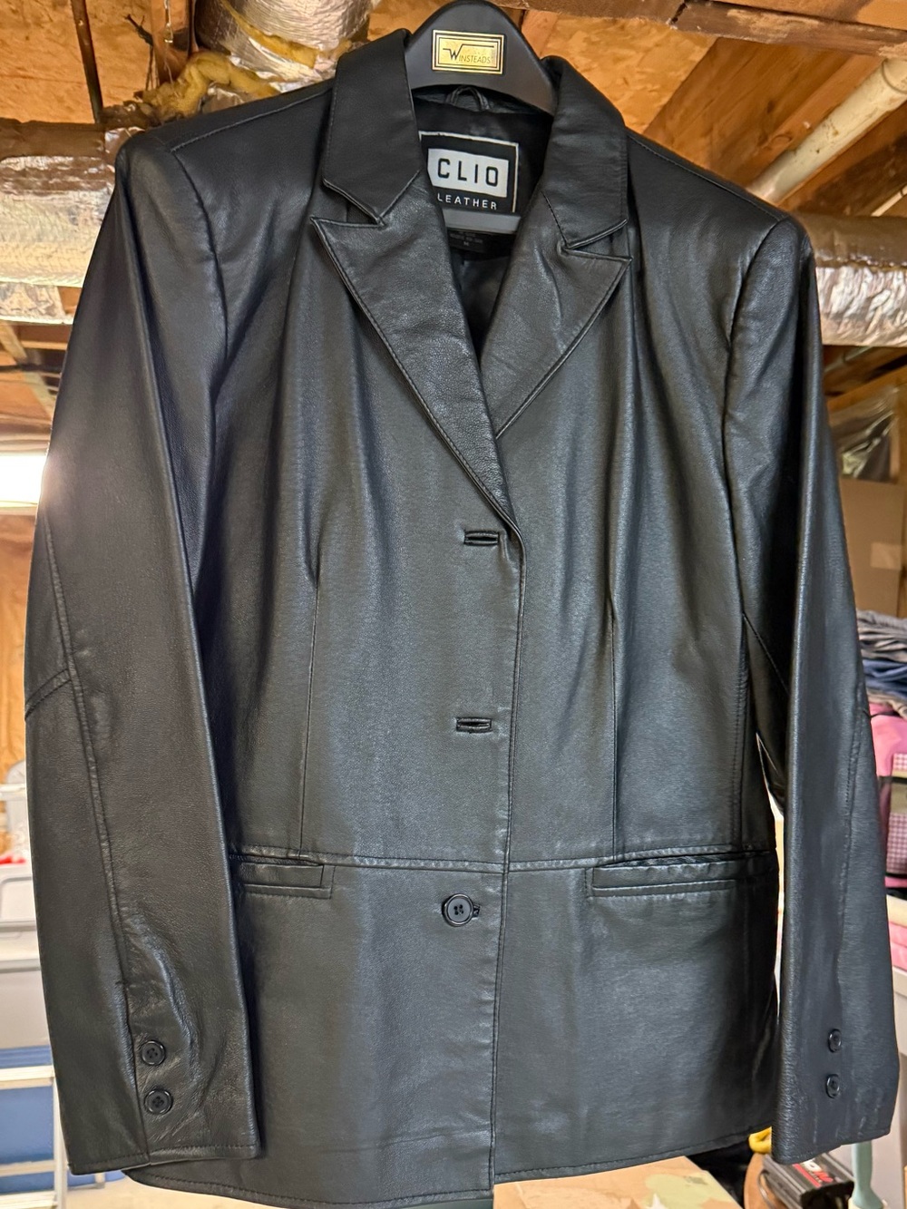Clio Black Leather Blazer Jacket with Notched Lapel